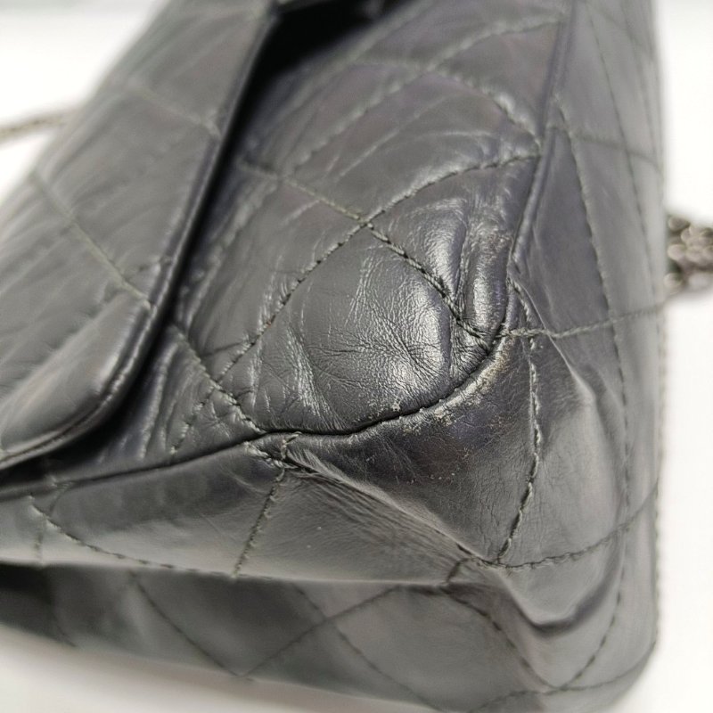 CHANEL 2.55  Maxi 超大號灰色牛皮菱格紋絎縫單肩包釕色五金16開-11