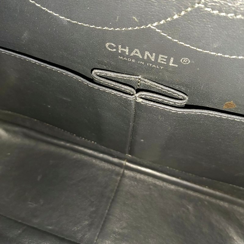 CHANEL 2.55  Maxi 超大號灰色牛皮菱格紋絎縫單肩包釕色五金16開-13