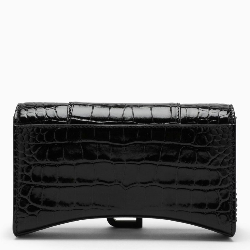 BALENCIAGA 鱷魚紋黑色鏈條沙漏錢包 656050 1LR67 1000-2
