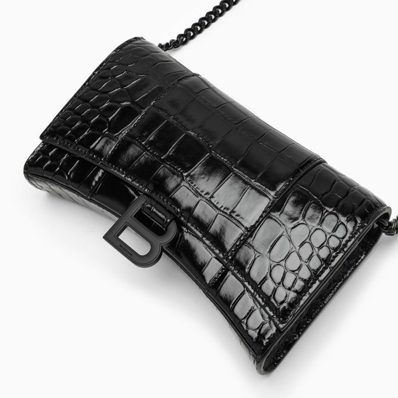 BALENCIAGA 鱷魚紋黑色鏈條沙漏錢包 656050 1LR67 1000-3