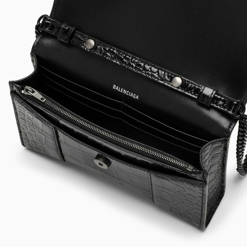 BALENCIAGA 鱷魚紋黑色鏈條沙漏錢包 656050 1LR67 1000-4