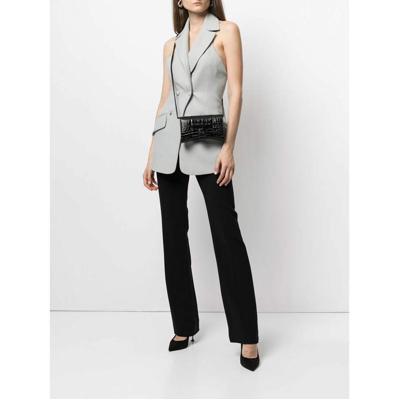 BALENCIAGA 鱷魚紋黑色鏈條沙漏錢包 656050 1LR67 1000-8