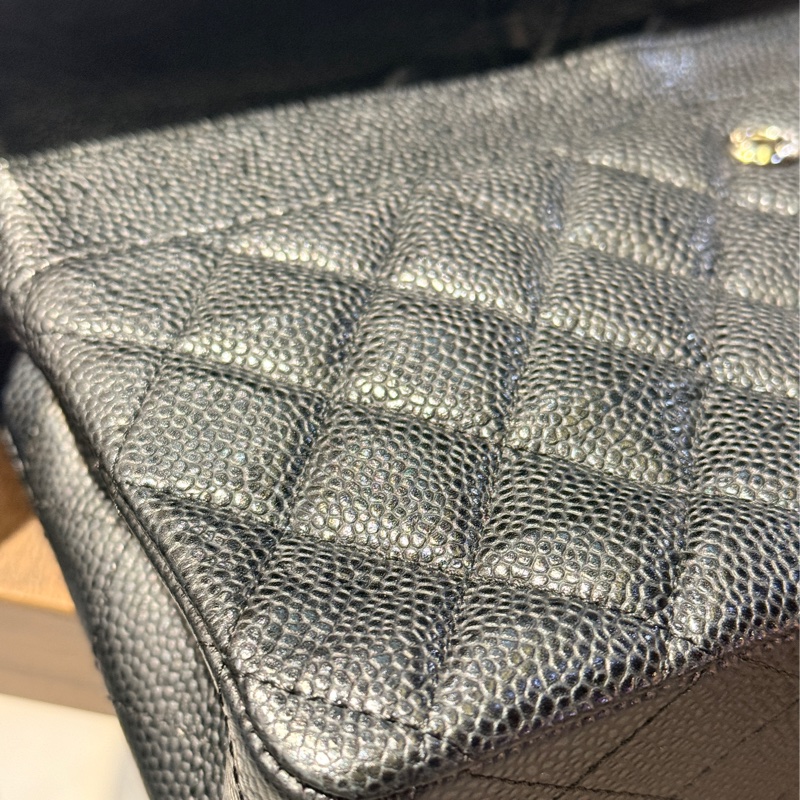 超少見黑色內裡🖤9新以上✨37萬閒置美品coco25🖤Chanel香奈兒CF25經典11.12口蓋包 黑銀荔枝牛皮 12-6