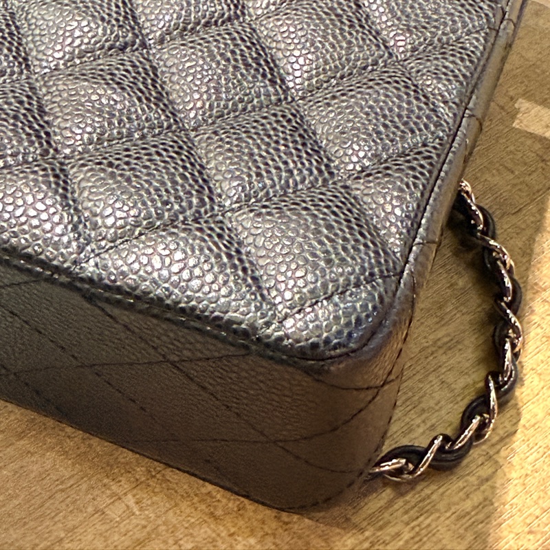 超少見黑色內裡🖤9新以上✨37萬閒置美品coco25🖤Chanel香奈兒CF25經典11.12口蓋包 黑銀荔枝牛皮 12-10