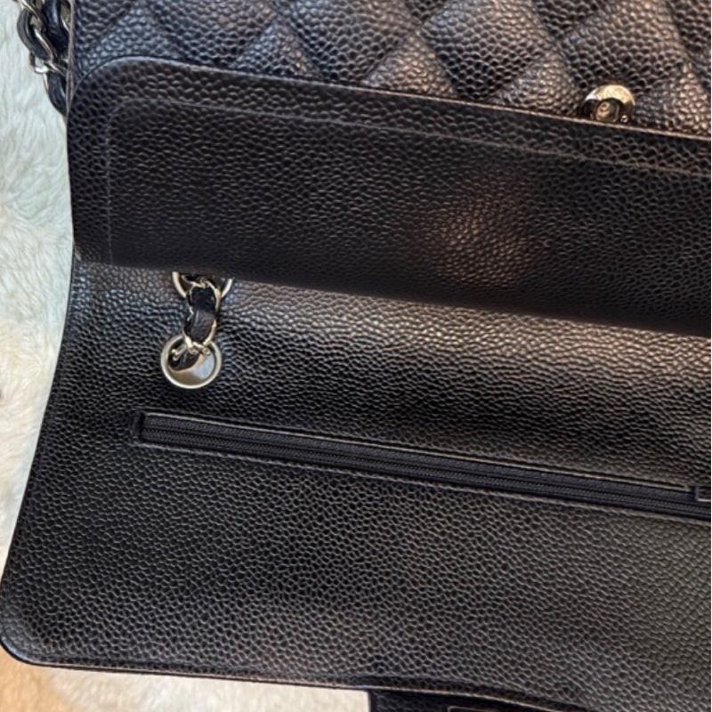 超少見黑色內裡🖤9新以上✨37萬閒置美品coco25🖤Chanel香奈兒CF25經典11.12口蓋包 黑銀荔枝牛皮 12-27