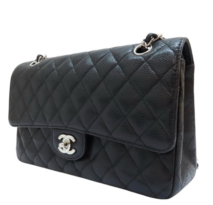 狀態不錯✨37萬閒置美品coco25🖤Chanel CF25經典11.12口蓋包 黑銀荔枝牛皮-11