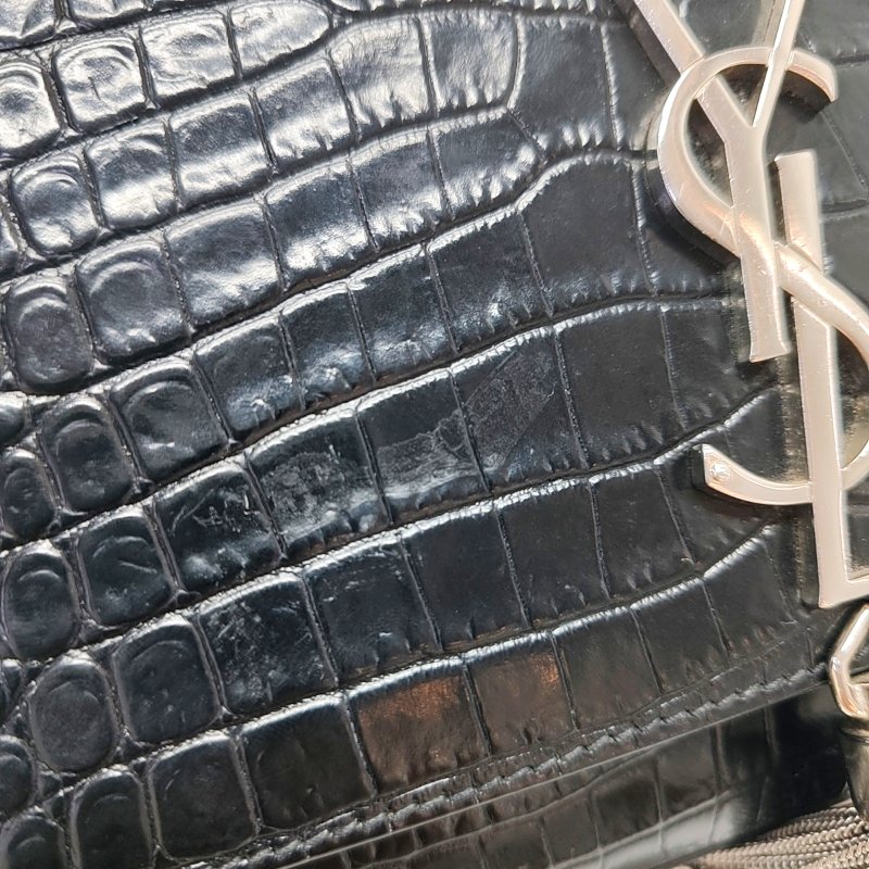 YSL KATE小號黑色牛皮流蘇壓紋單肩包斜挎包銀色五金-7