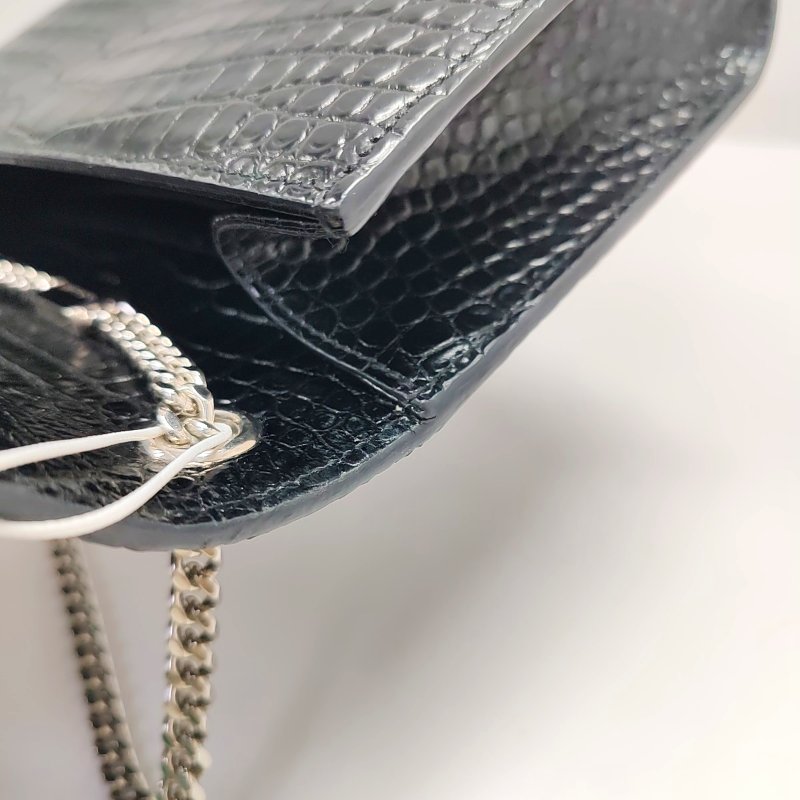 YSL KATE小號黑色牛皮流蘇壓紋單肩包斜挎包銀色五金-8