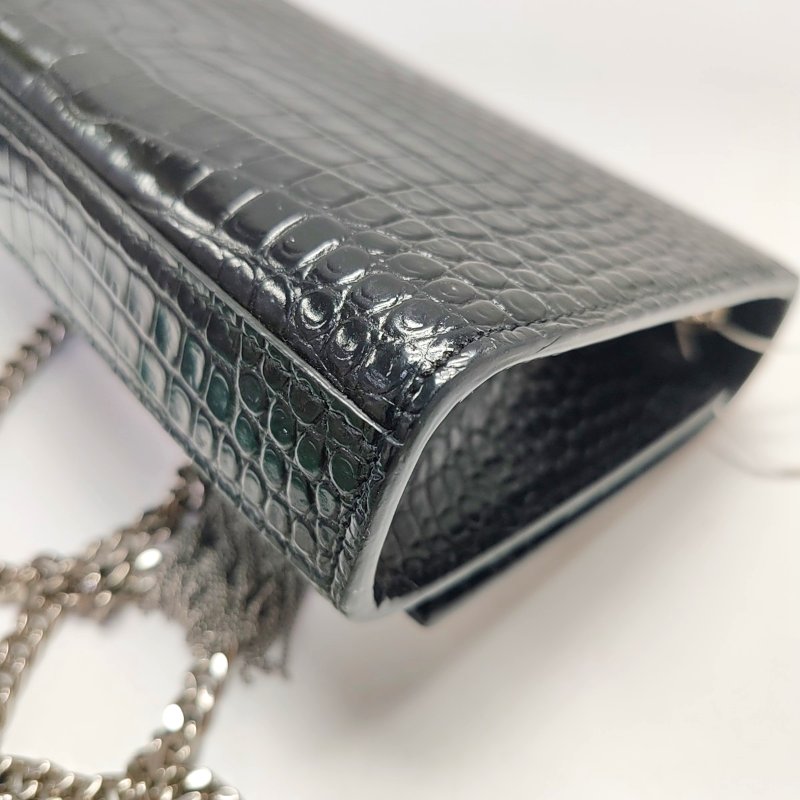 YSL KATE小號黑色牛皮流蘇壓紋單肩包斜挎包銀色五金-11