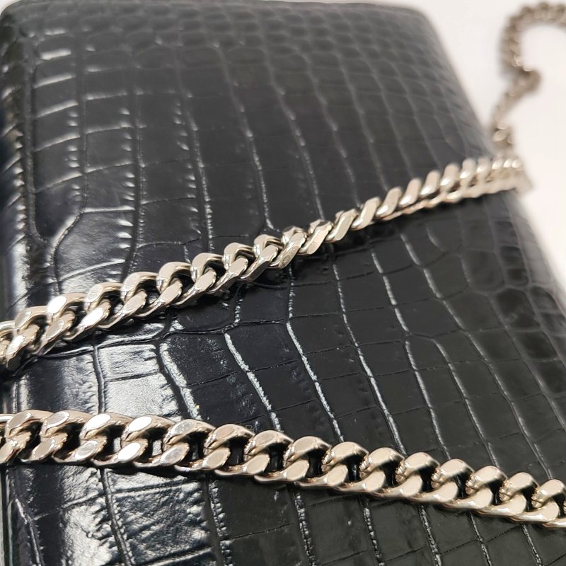 YSL KATE小號黑色牛皮流蘇壓紋單肩包斜挎包銀色五金-13