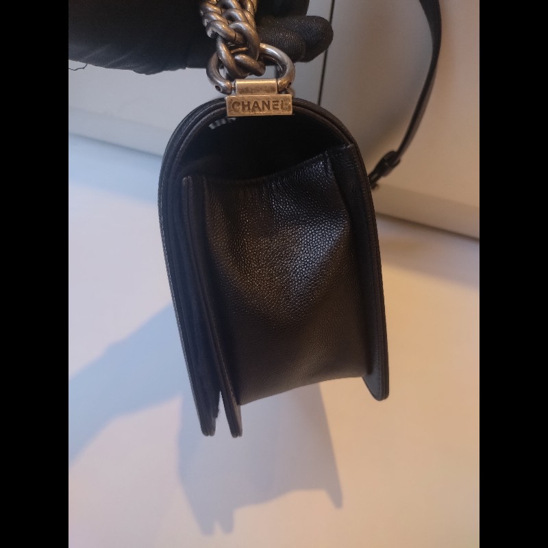 Chanel 銀鍊黑荔枝皮V格Boy 25-7