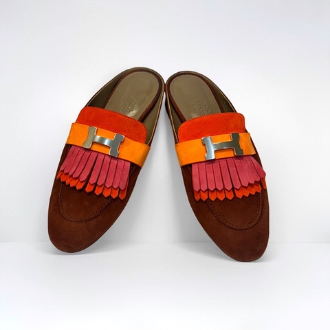 Hermès Doblis三色麂皮絨穆勒鞋 EU 37.5