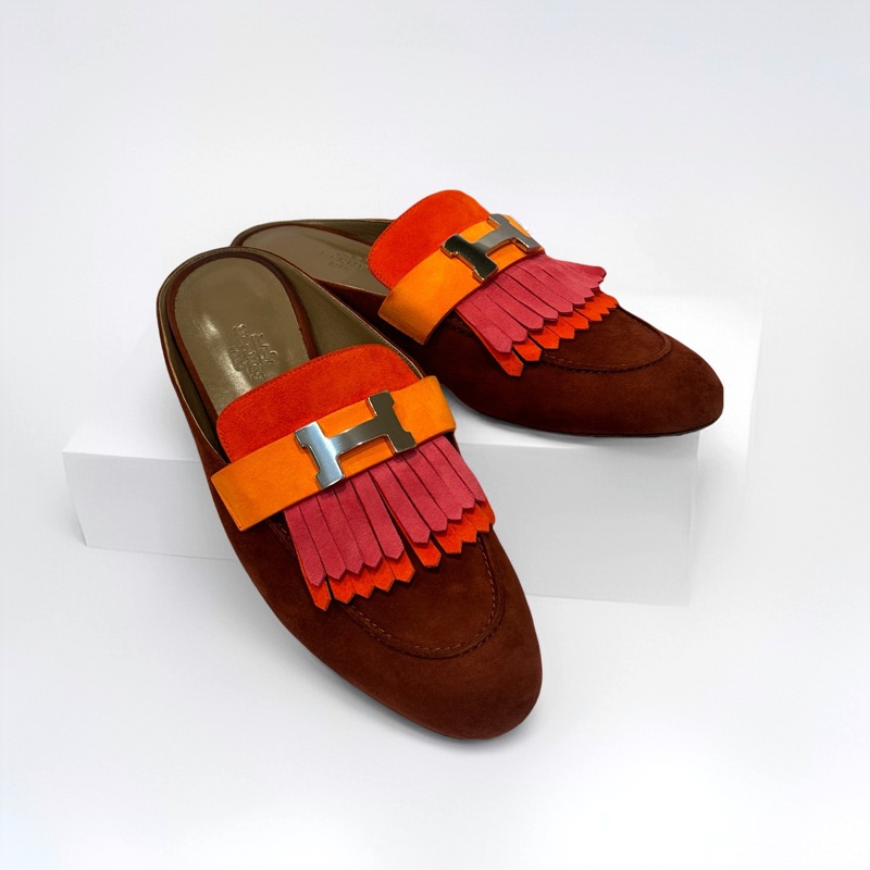 Hermès Doblis三色麂皮絨穆勒鞋 EU 37.5-1