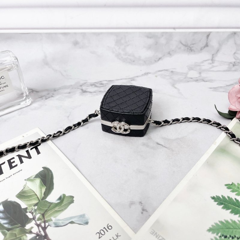 Chanel mini粉餅盒黑色鏡面小廢包鞋背包 5×5×3 98新配件塵袋盒子保卡-6