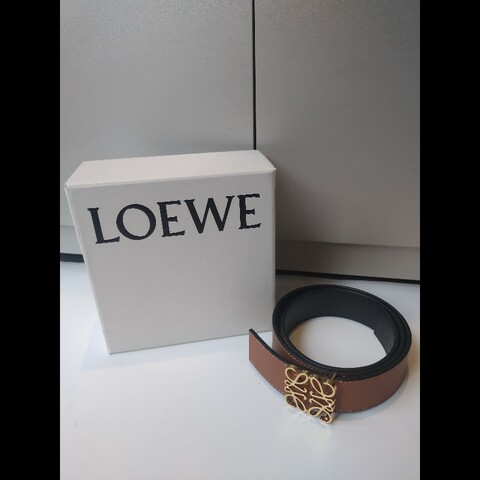 LOEWE 駝黑雙面皮革金釦腰帶