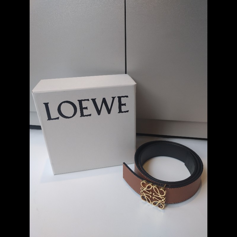 LOEWE 駝黑雙面皮革金釦腰帶-0