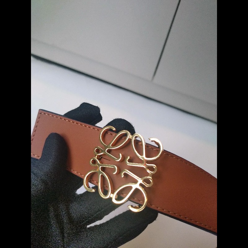 LOEWE 駝黑雙面皮革金釦腰帶-1