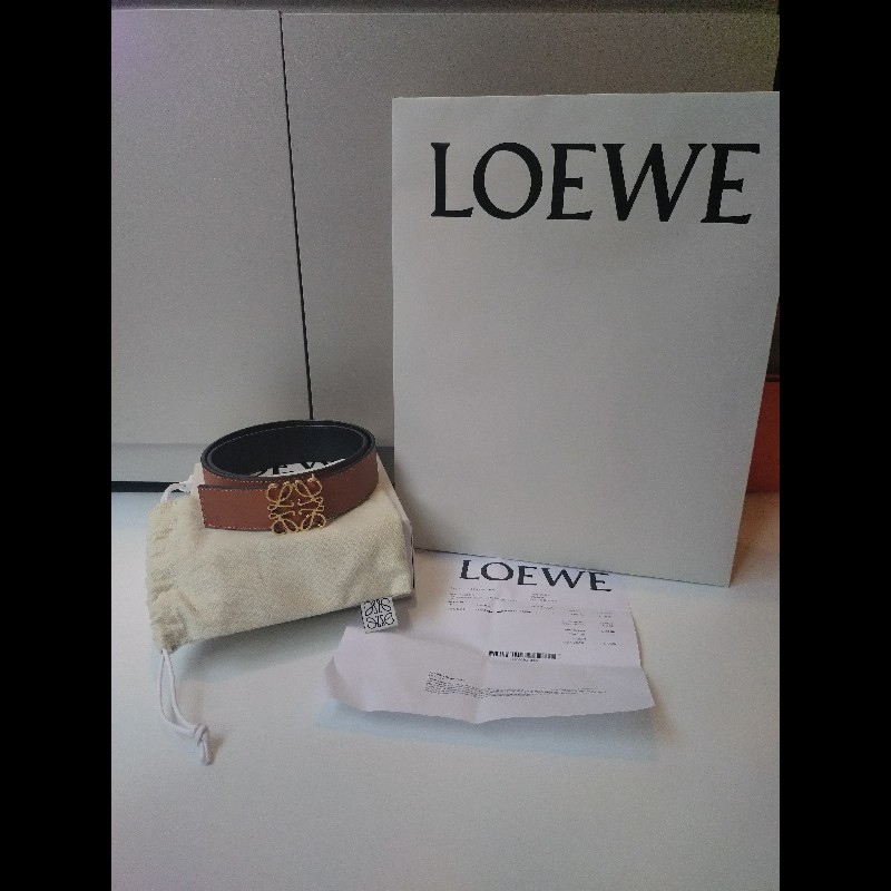 LOEWE 駝黑雙面皮革金釦腰帶-2