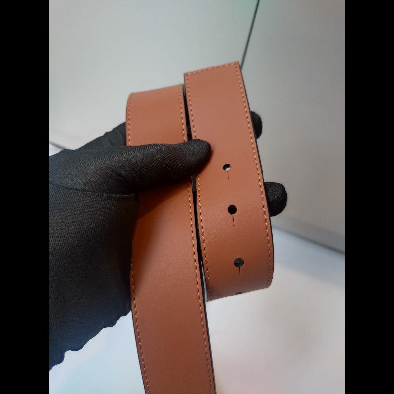 LOEWE 駝黑雙面皮革金釦腰帶-4