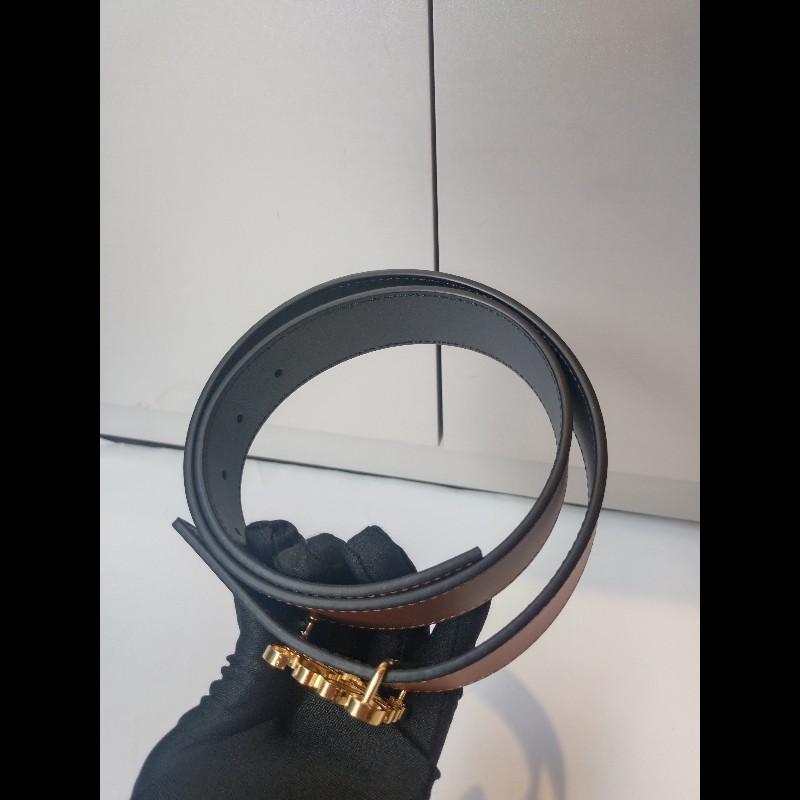 LOEWE 駝黑雙面皮革金釦腰帶-9