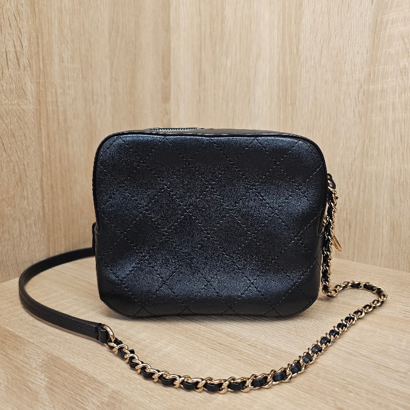 [絕版好物❣️] Chanel黑牛皮菱格縫線皮穿鏈斜背相機包-4