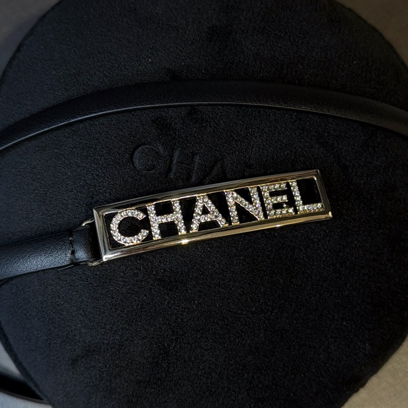 CHANEL 水鑽字母鏤空-黑銀皮帶.腰帶classic-1