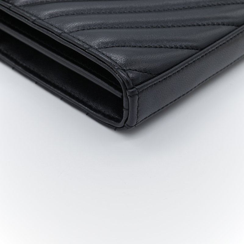 Saint Laurent 聖羅蘭 Cassandre  黑色 牛皮 金色 五金 鍊帶 皮夾 WOC-4