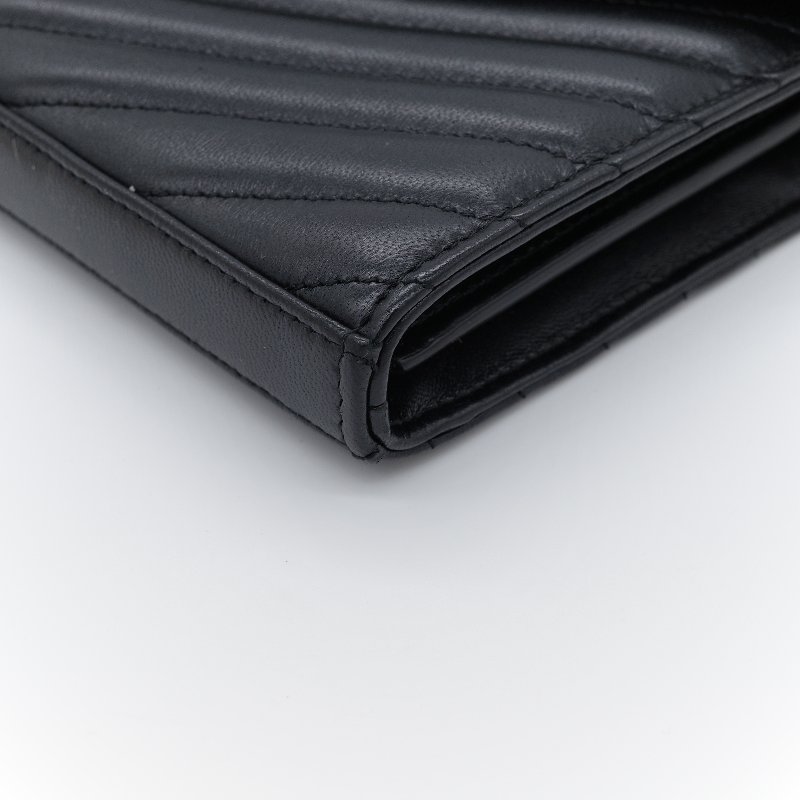 Saint Laurent 聖羅蘭 Cassandre  黑色 牛皮 金色 五金 鍊帶 皮夾 WOC-5