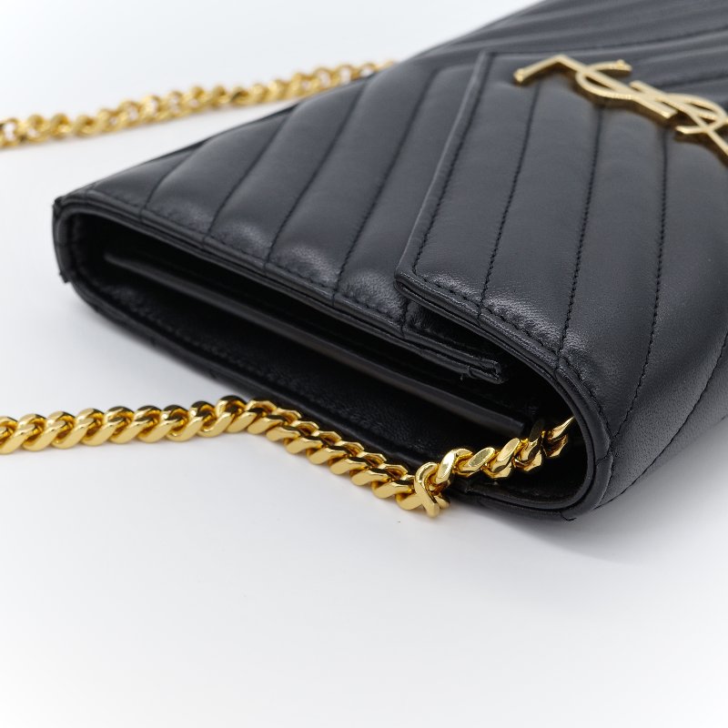 Saint Laurent 聖羅蘭 Cassandre  黑色 牛皮 金色 五金 鍊帶 皮夾 WOC-6