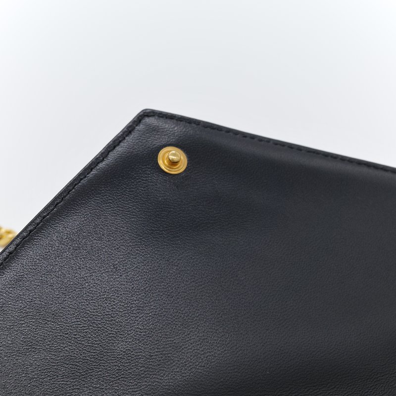 Saint Laurent 聖羅蘭 Cassandre  黑色 牛皮 金色 五金 鍊帶 皮夾 WOC-8