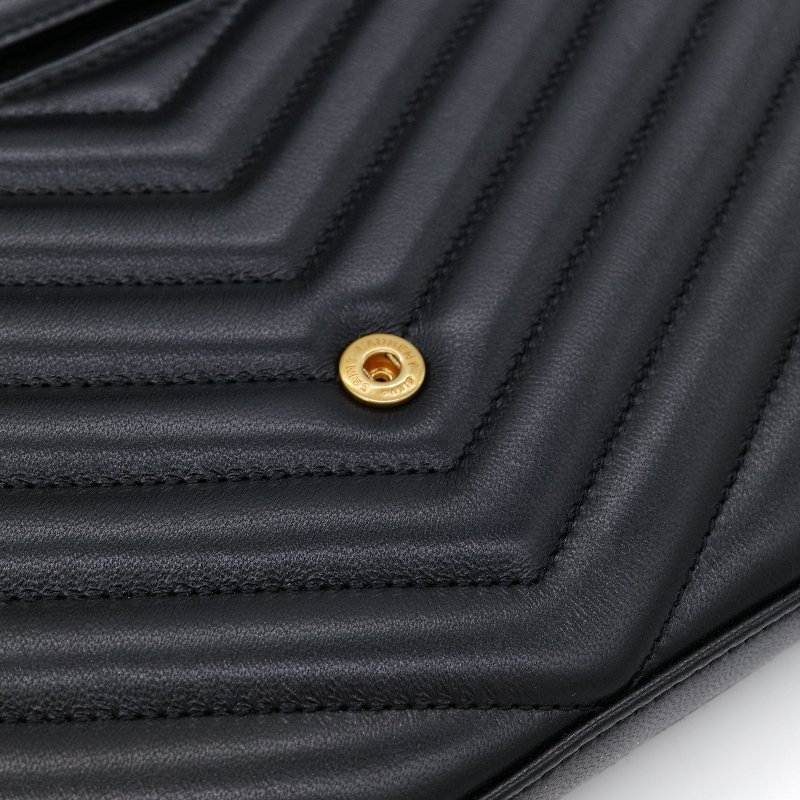 Saint Laurent 聖羅蘭 Cassandre  黑色 牛皮 金色 五金 鍊帶 皮夾 WOC-9