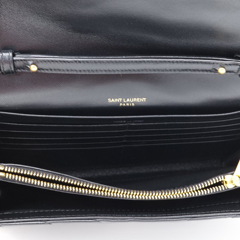 Saint Laurent 聖羅蘭 Cassandre  黑色 牛皮 金色 五金 鍊帶 皮夾 WOC-10