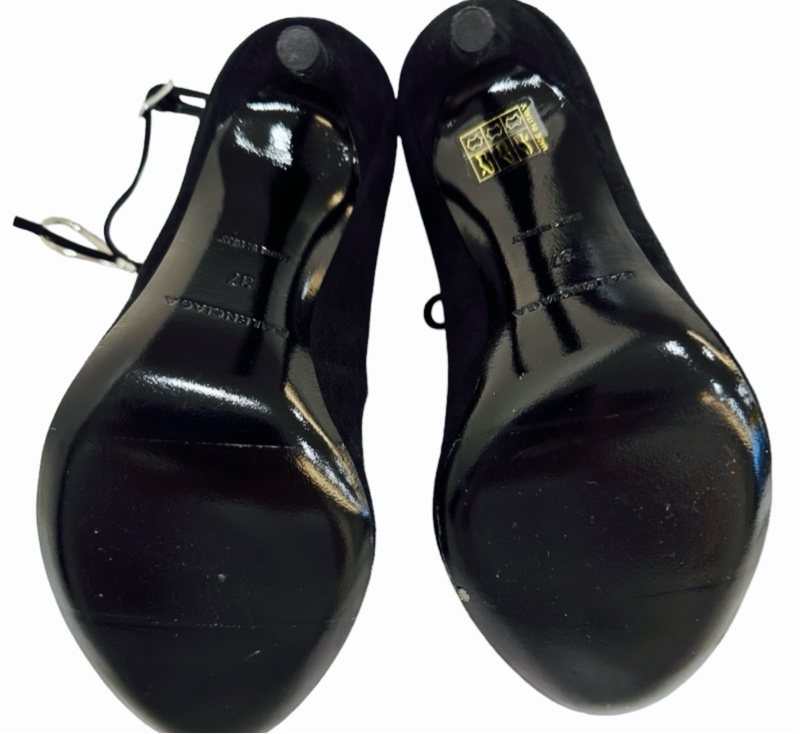 Balenciaga 銀色蝴蝶結黑絨面高跟涼鞋 EU37-4