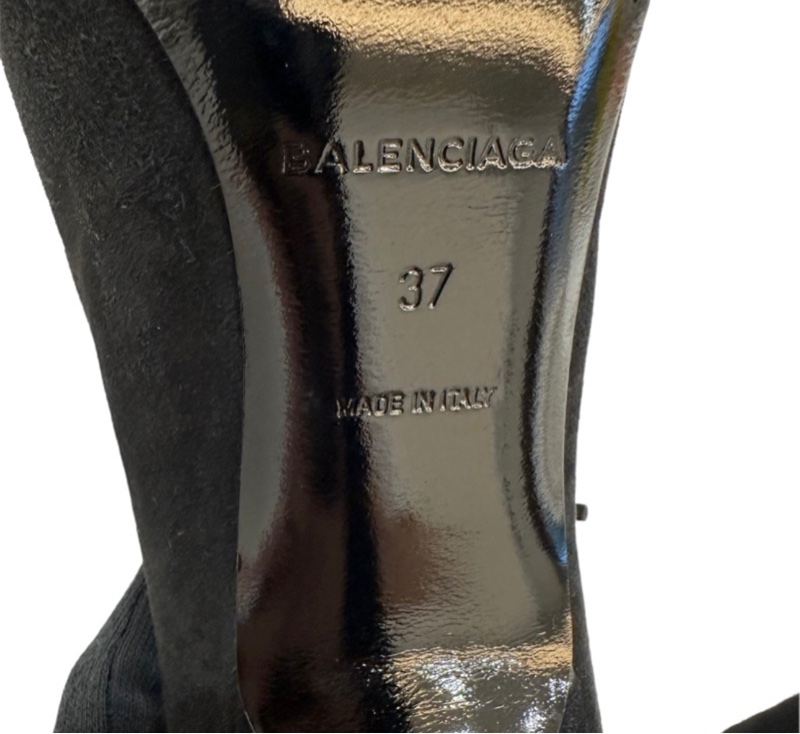 Balenciaga 銀色蝴蝶結黑絨面高跟涼鞋 EU37-5