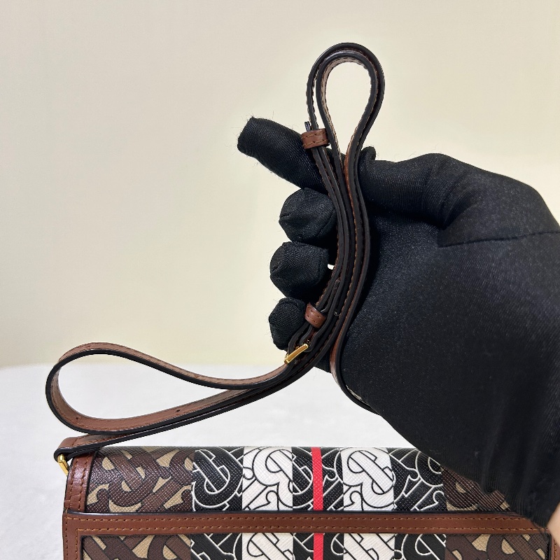 Burberry TB WOC 老花印花 押字條紋扣是長夾 斜背包-15