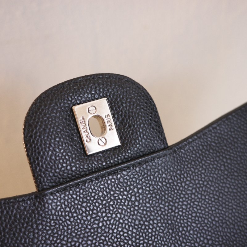 CHANEL 雙C經典口蓋包 CF30 JUMBO 黑銀荔枝皮 雙蓋 購於新光 付防塵袋-5