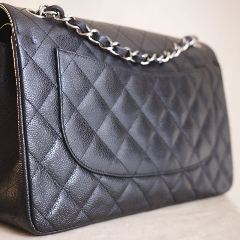 CHANEL 雙C經典口蓋包 CF30 JUMBO 黑銀荔枝皮 雙蓋 購於新光 付防塵袋-8