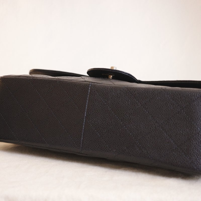 CHANEL 雙C經典口蓋包 CF30 JUMBO 黑銀荔枝皮 雙蓋 購於新光 付防塵袋-9