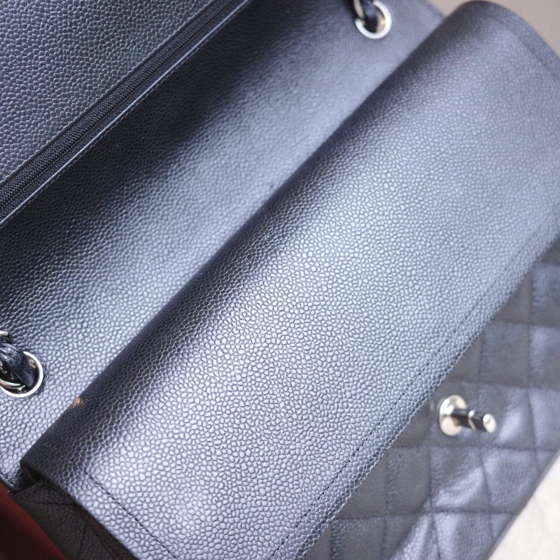 CHANEL 雙C經典口蓋包 CF30 JUMBO 黑銀荔枝皮 雙蓋 購於新光 付防塵袋-16