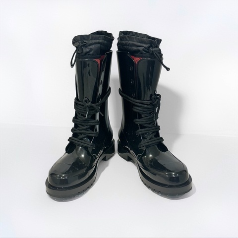 Dior 格紋襪套式亮面橡膠短筒靴 EU37