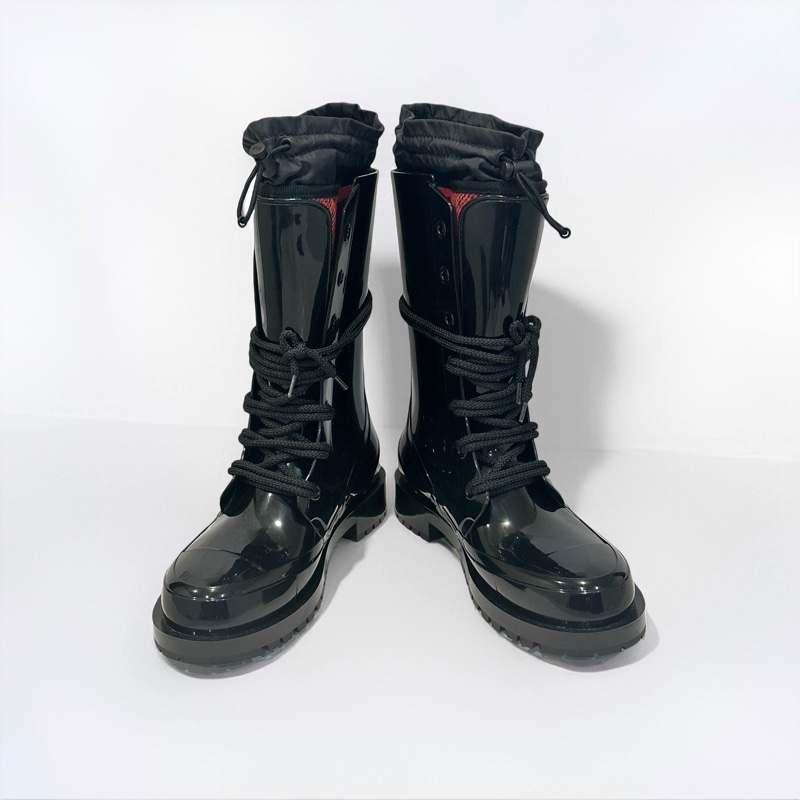 Dior 格紋襪套式亮面橡膠短筒靴 EU37-0