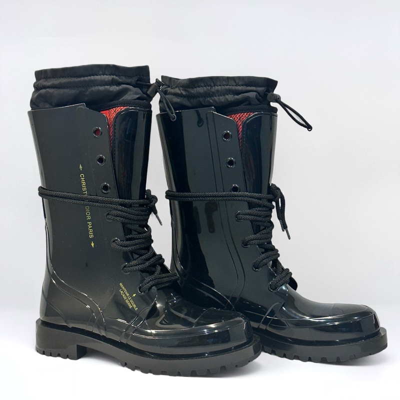 Dior 格紋襪套式亮面橡膠短筒靴 EU37-1