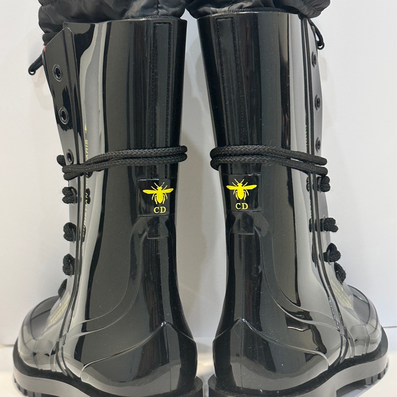Dior 格紋襪套式亮面橡膠短筒靴 EU37-2