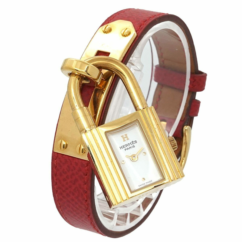 愛馬仕 Kelly 女士腕錶，白色和紅色石英錶盤，帶 Cadena 錶帶-2
