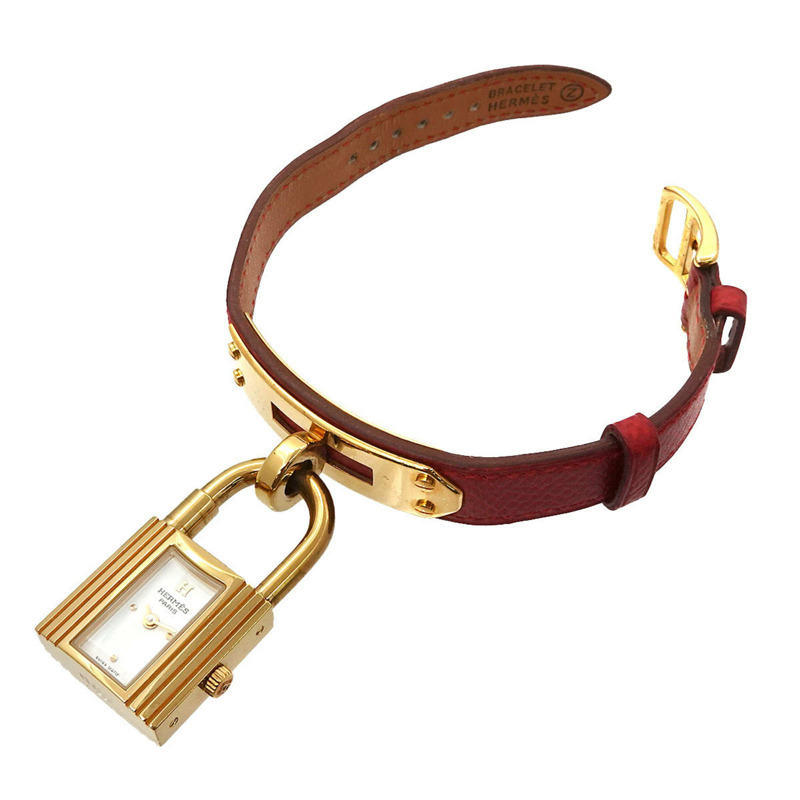 愛馬仕 Kelly 女士腕錶，白色和紅色石英錶盤，帶 Cadena 錶帶-4