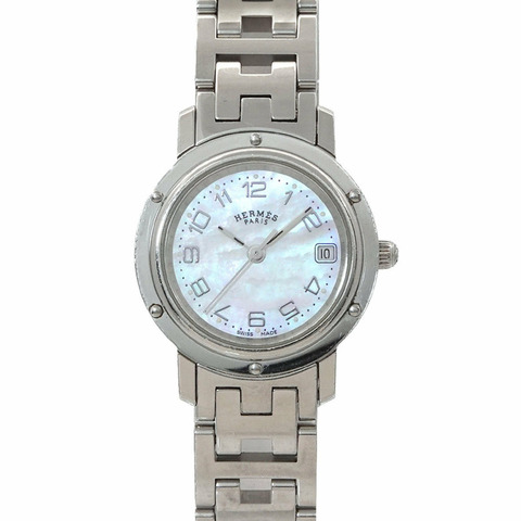 愛馬仕 Clipper Nacre CL4 210 女士腕錶，帶日期顯示、白色錶殼和石英機芯