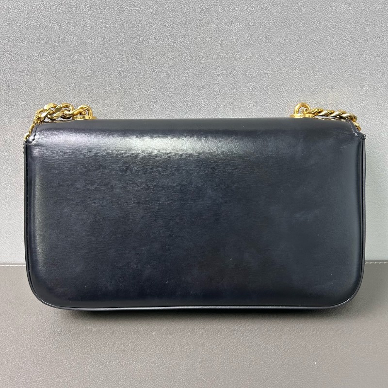 CELINE Triomphe 凱旋門黑色按扣金色金屬鏈條肩帶 亮澤光面牛皮革-1