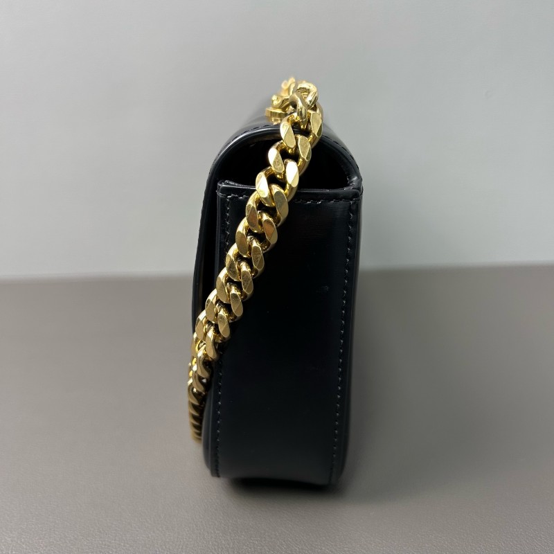 CELINE Triomphe 凱旋門黑色按扣金色金屬鏈條肩帶 亮澤光面牛皮革-2