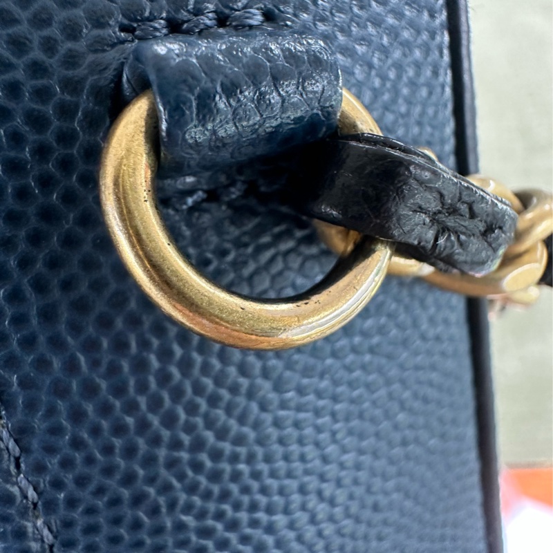 CHANEL Filigree Vanity Case 荔枝皮藍色金扣 Small Size-15