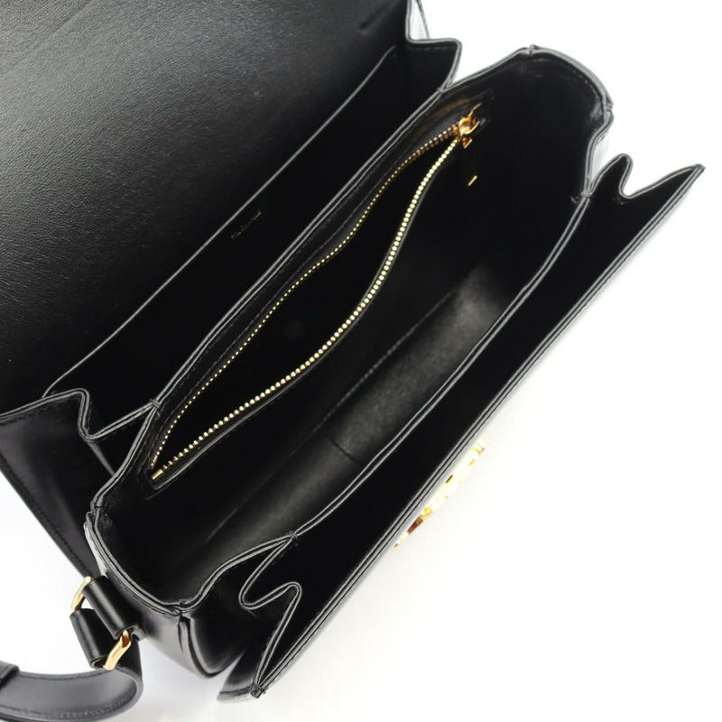 CELINE Classic Triomphe 中型斜背肩背包，黑色皮革，二手女款-2